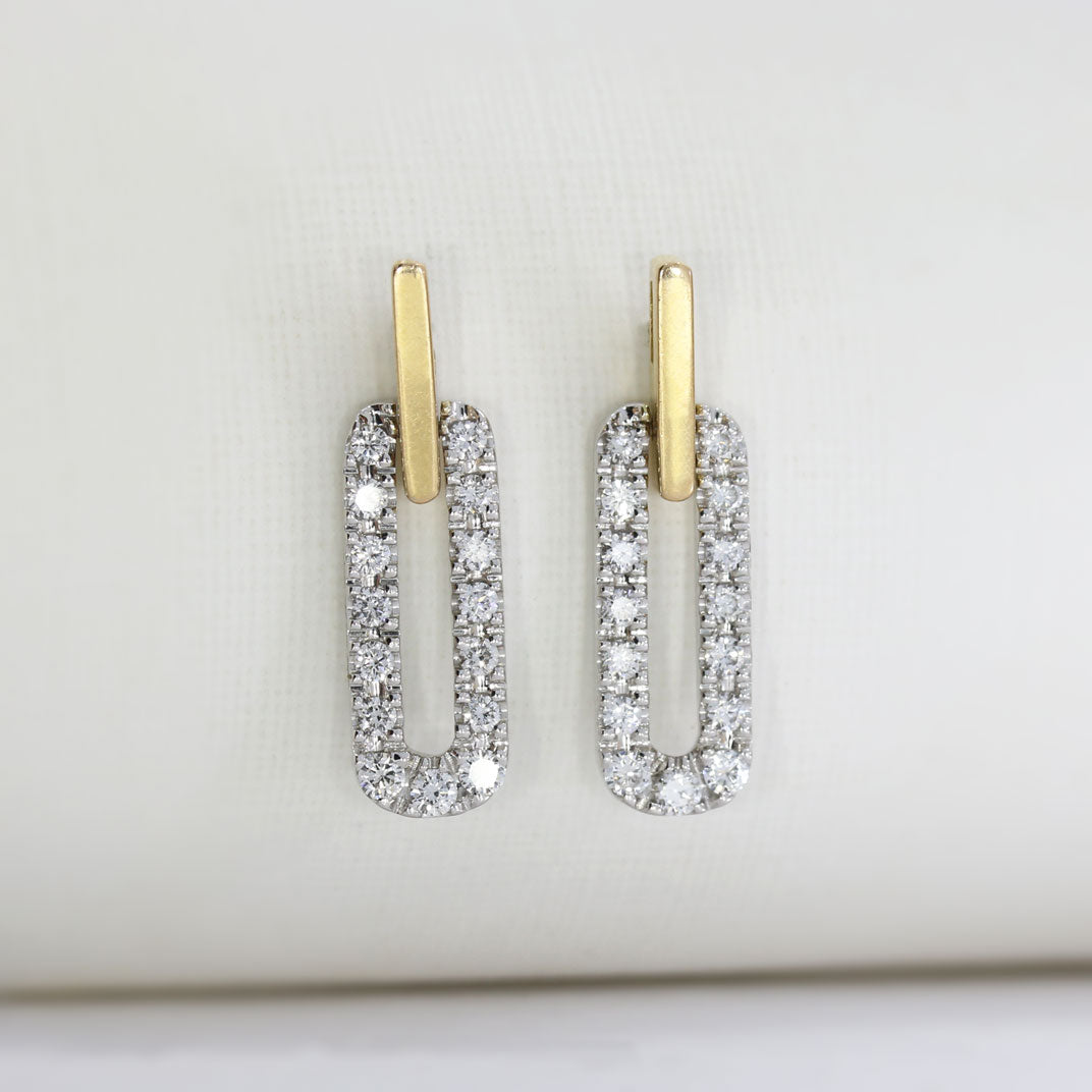 18ct Yellow & White Gold Oval Diamond Drop Earrings 0.75ct