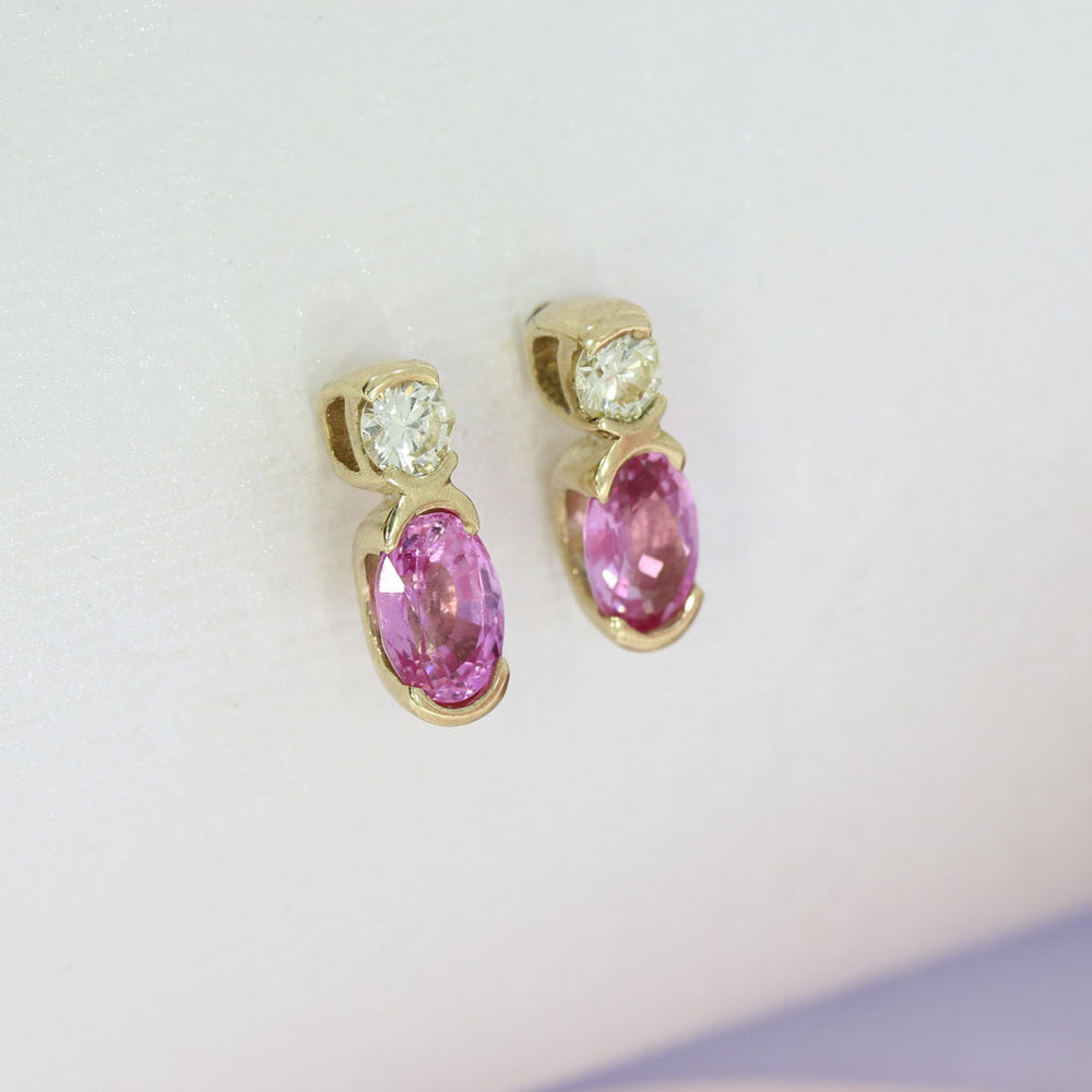 9ct Yellow Gold Pink Sapphire & Diamond Stud Earrings