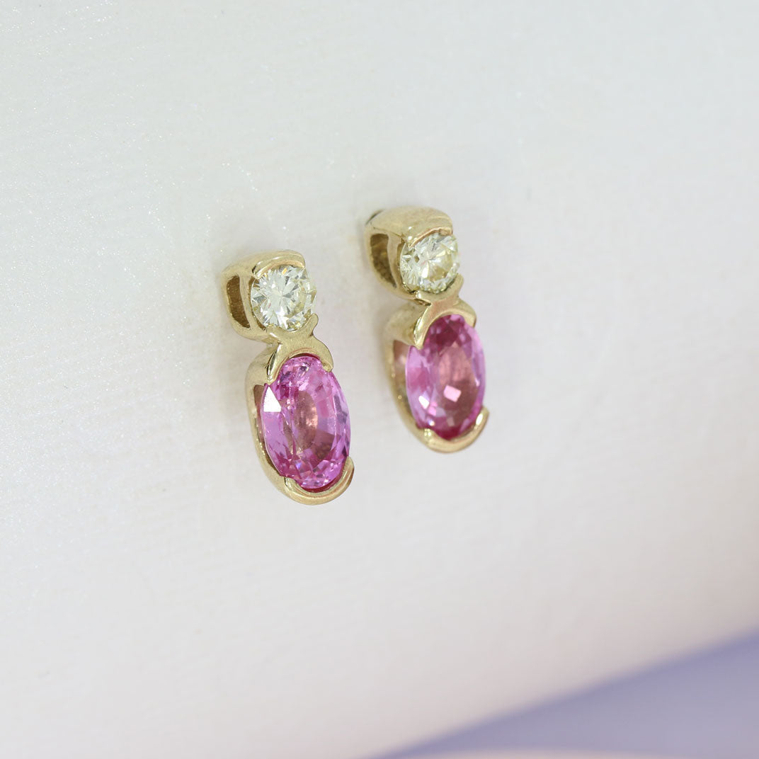 9ct Yellow Gold Pink Sapphire & Diamond Stud Earrings