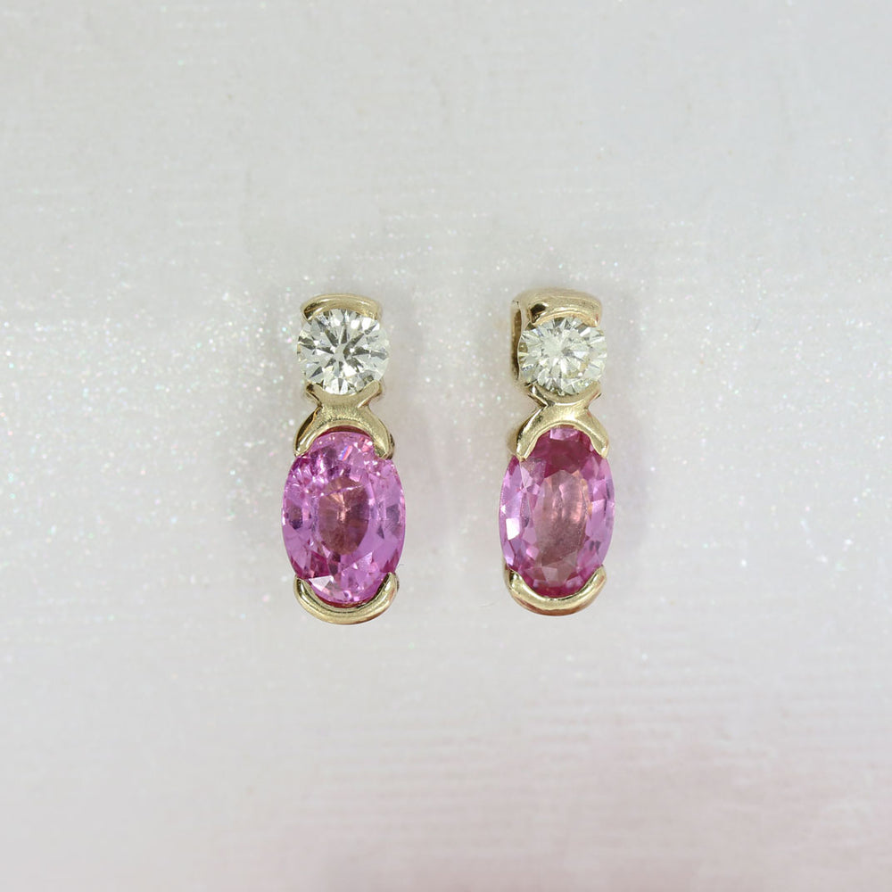 9ct Yellow Gold Pink Sapphire & Diamond Stud Earrings
