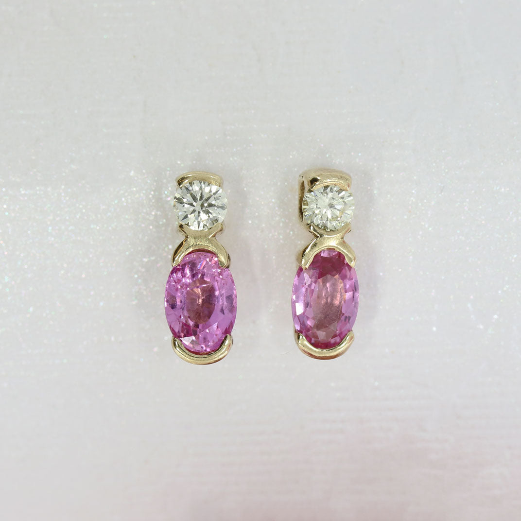 9ct Yellow Gold Pink Sapphire & Diamond Stud Earrings