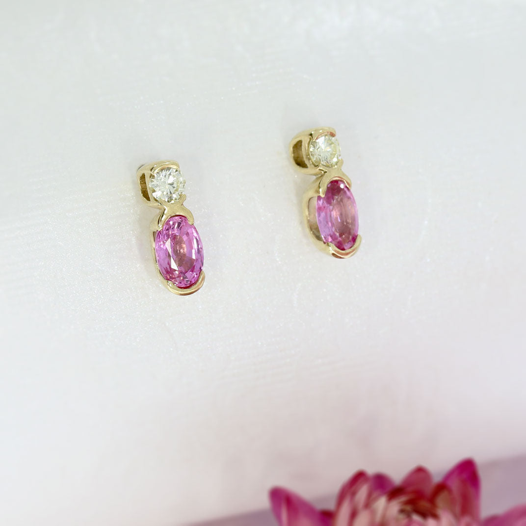 9ct Yellow Gold Pink Sapphire & Diamond Stud Earrings