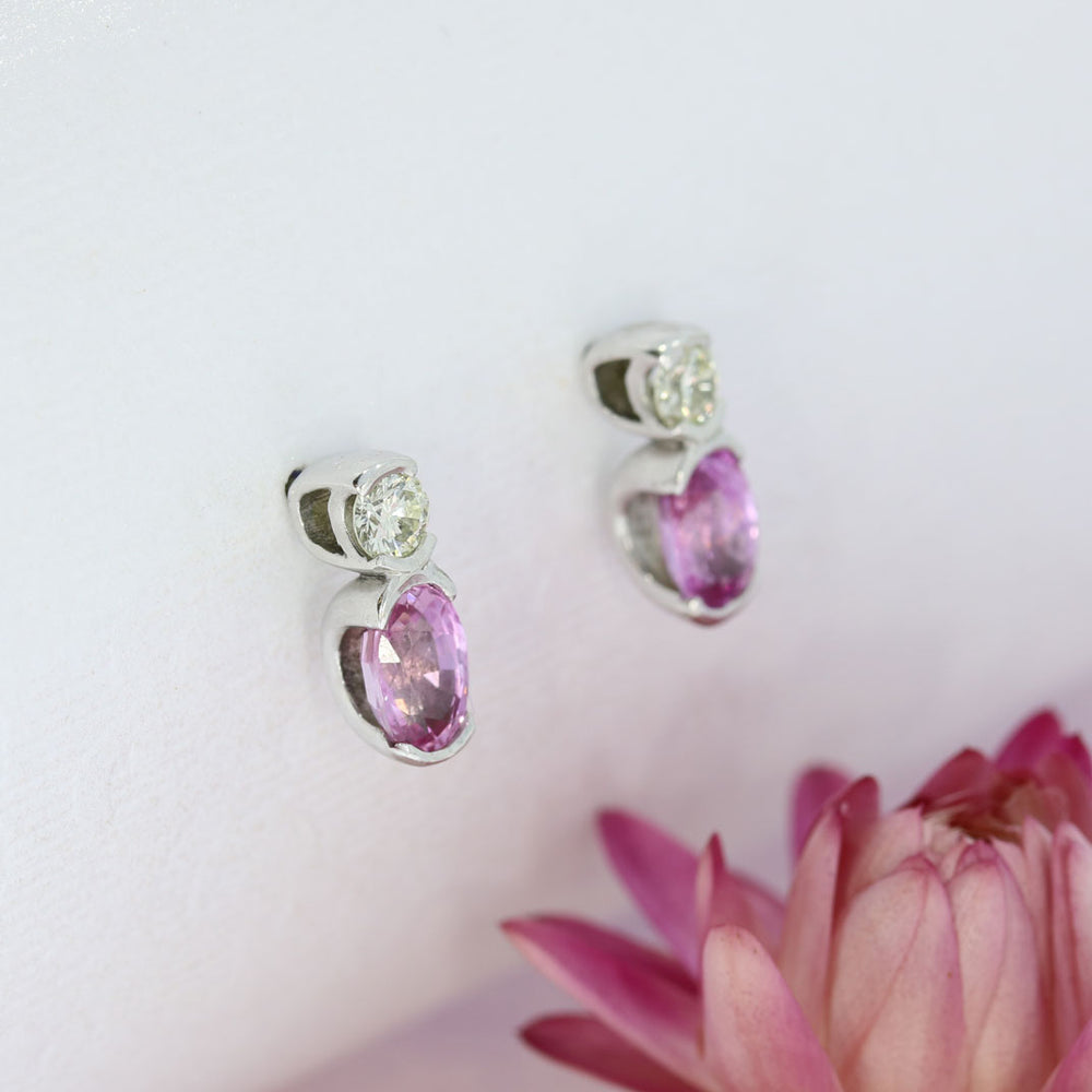 9ct White Gold Pink Sapphire & Diamond Stud Earrings