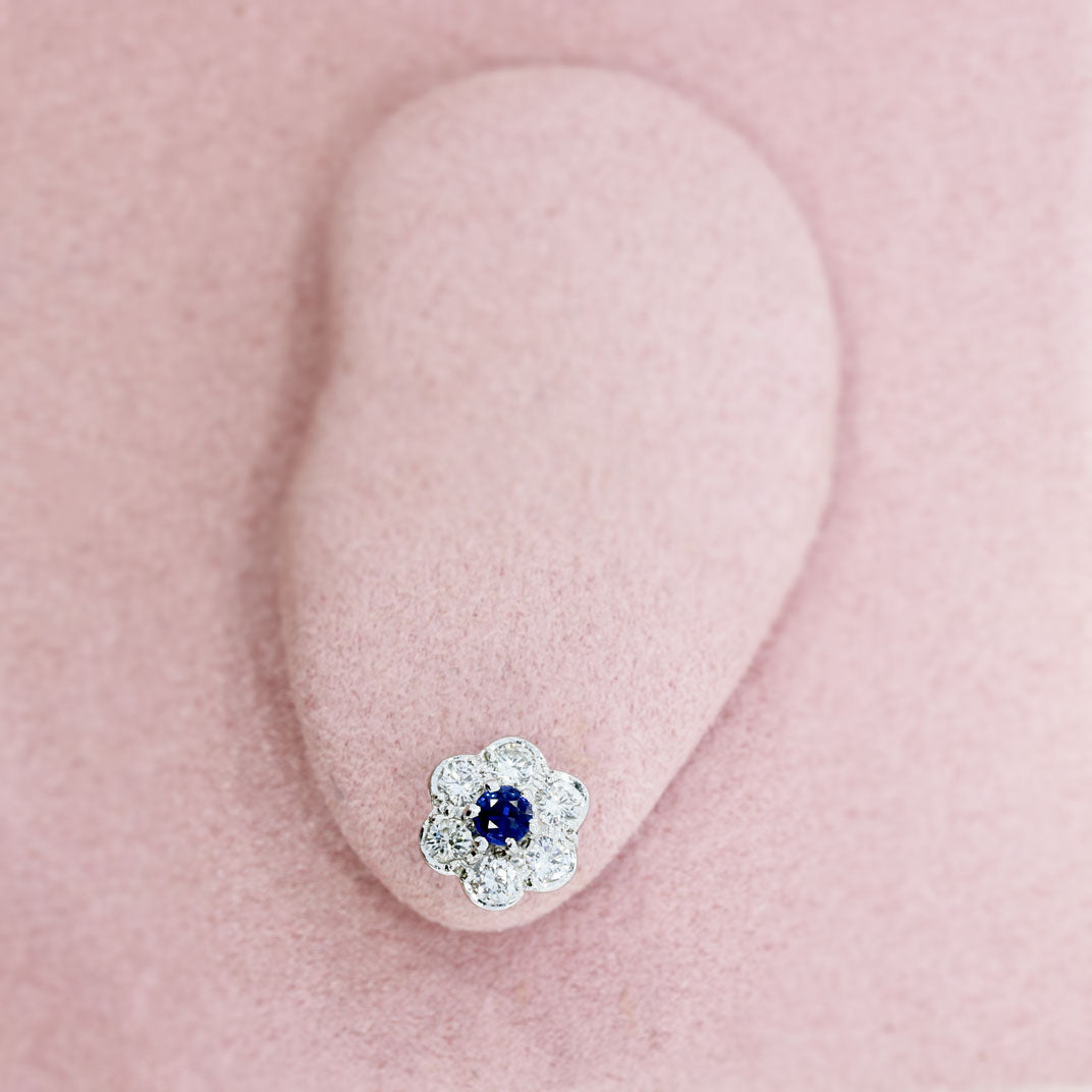 18ct White Gold Flower Cluster Sapphire and Diamond Earrings