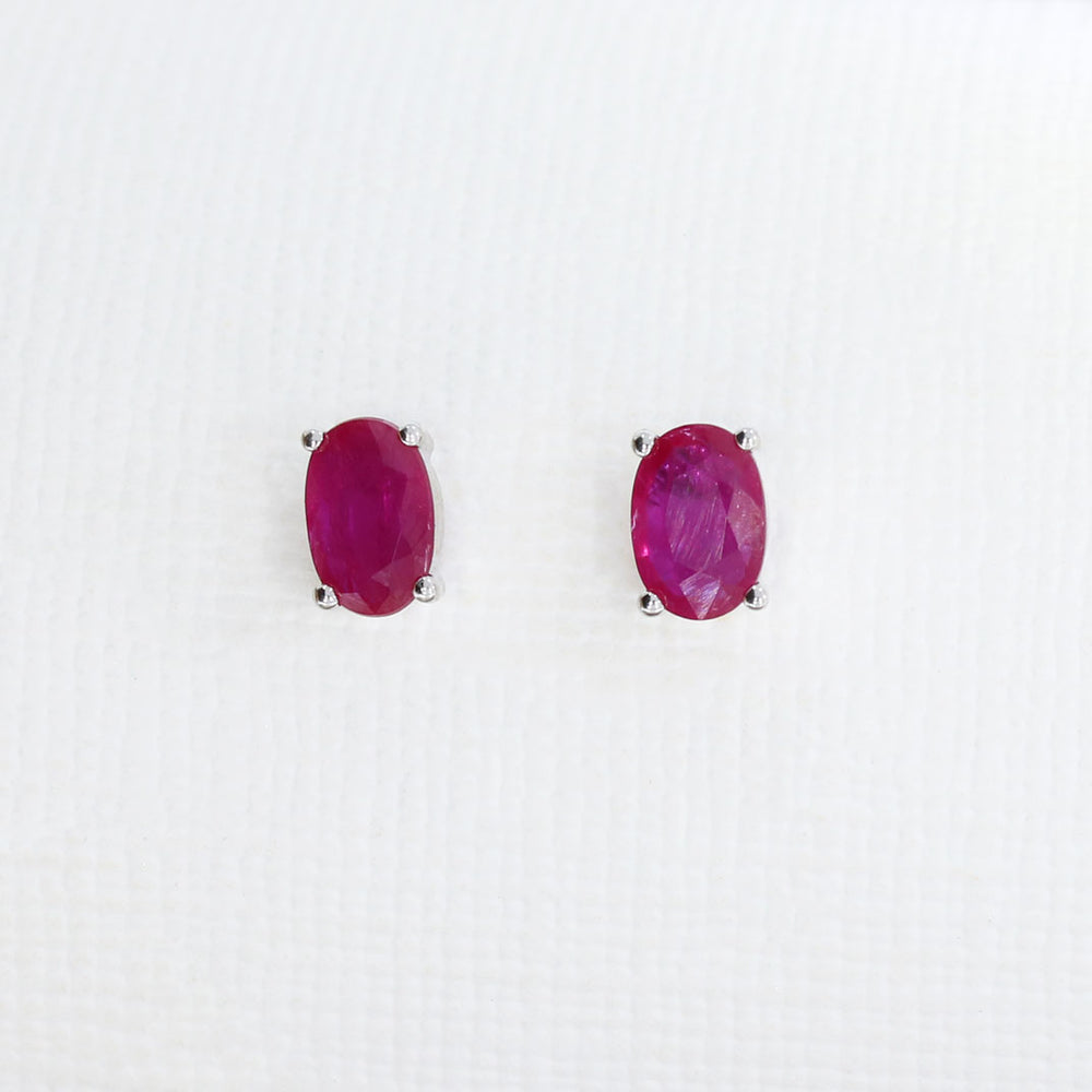9ct White Gold 4 Claw Set Oval Ruby Stud Earrings