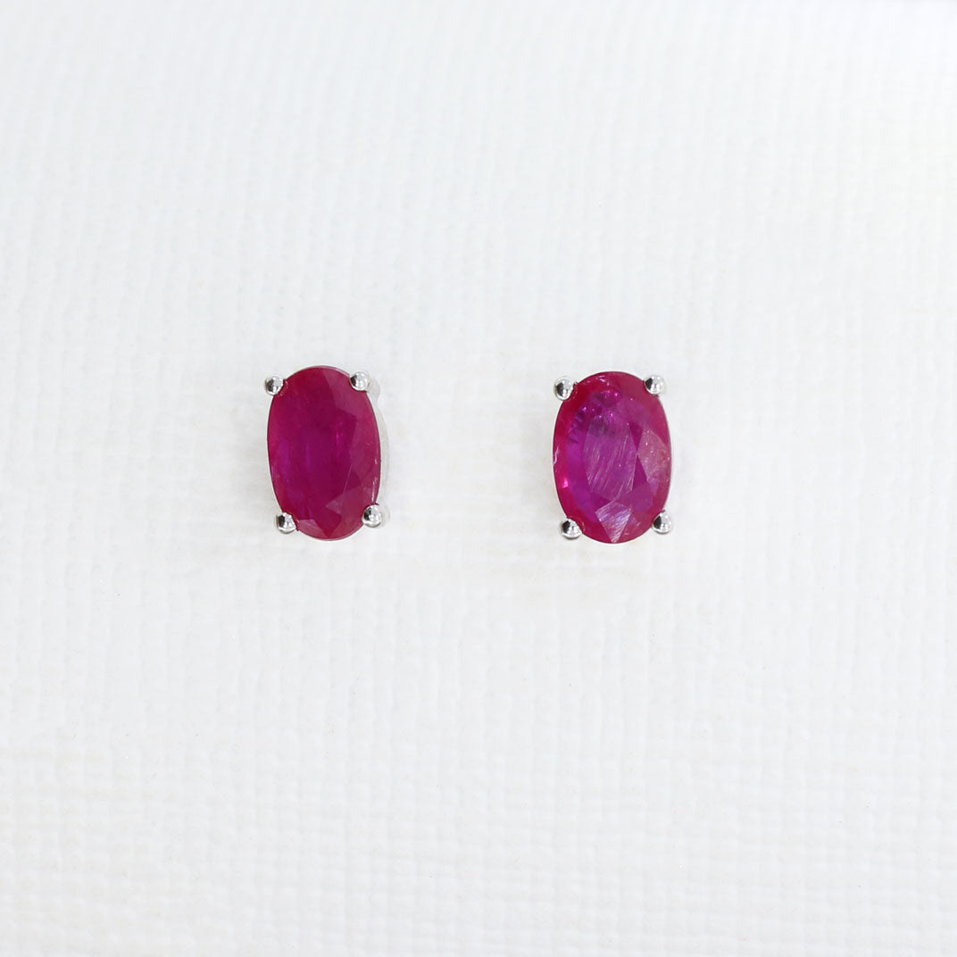 9ct White Gold 4 Claw Set Oval Ruby Stud Earrings