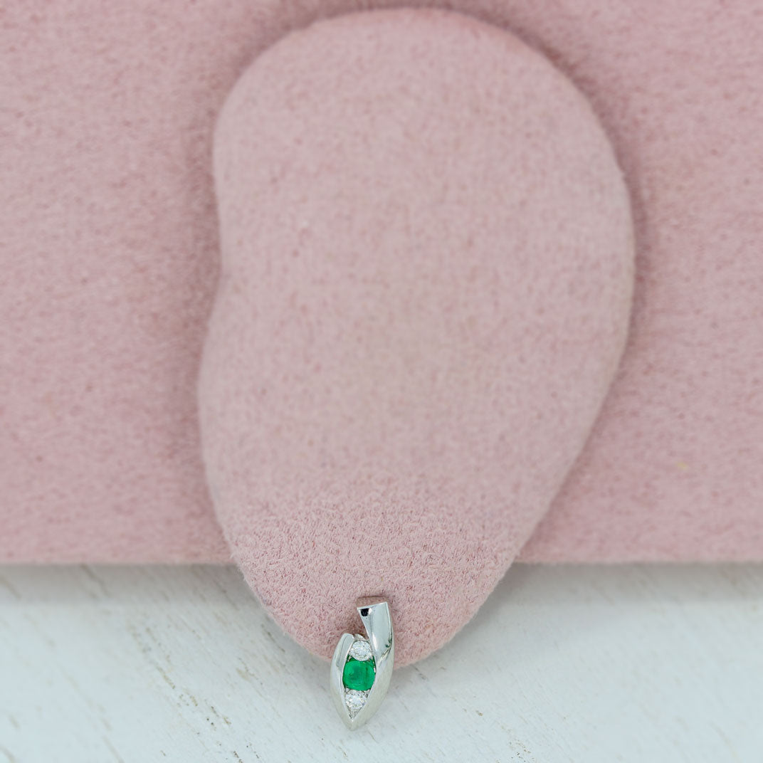 9ct Gold Marquise Shape Emerald & Diamond Studs