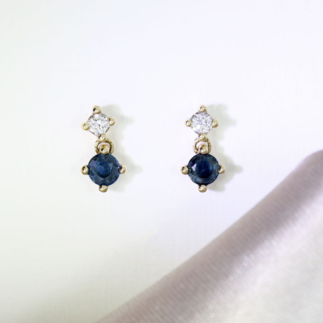 9ct Yellow Gold Claw Set Round Sapphire & Diamond Stud Earring