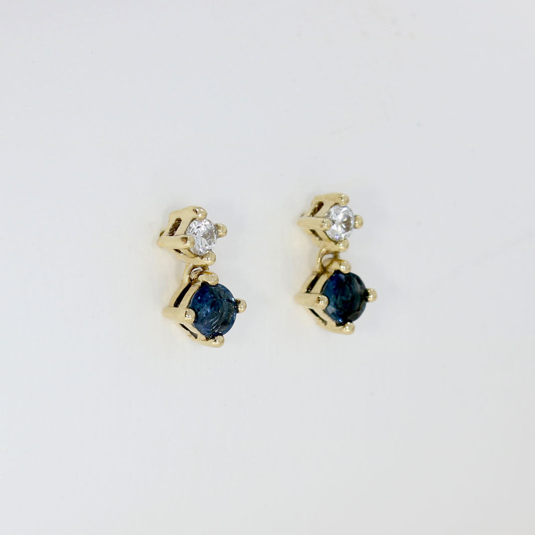 9ct Yellow Gold Claw Set Round Sapphire & Diamond Stud Earring