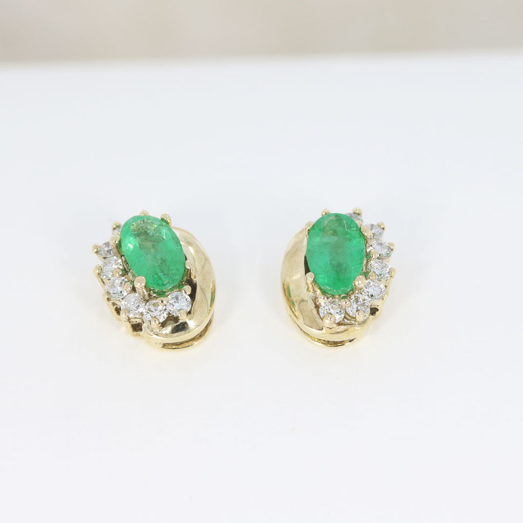 9ct Gold Emerald & Diamonds Earrings