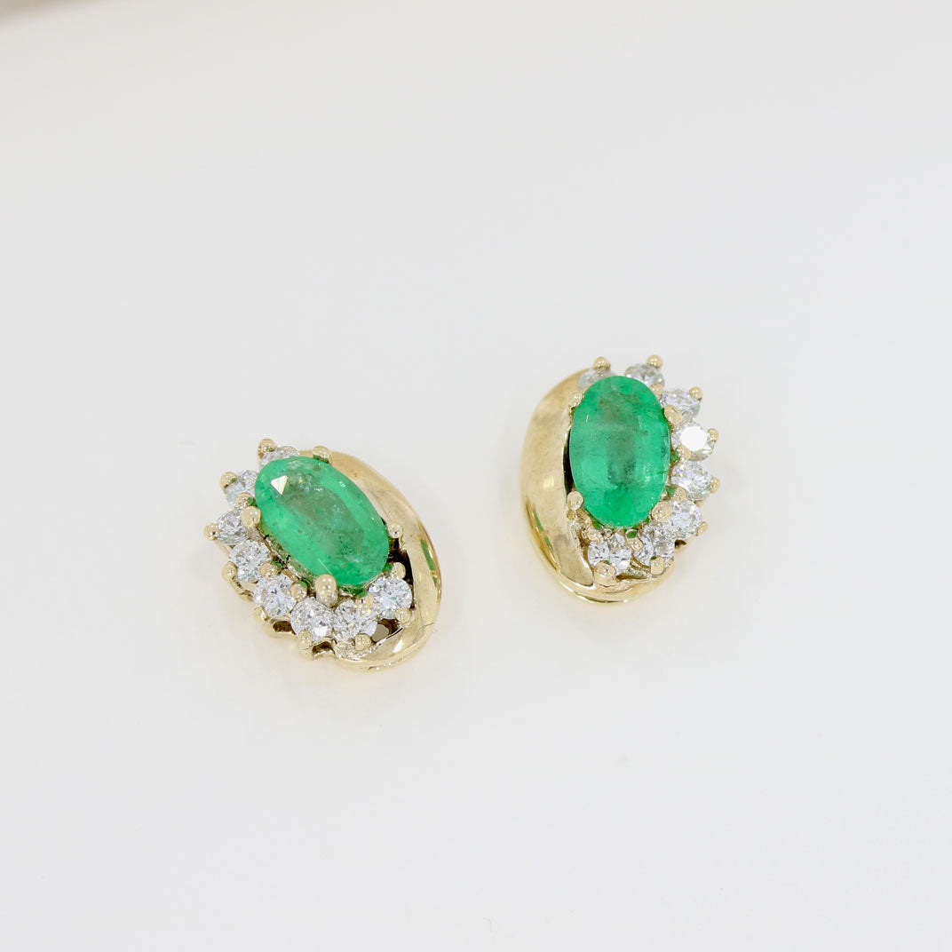 9ct Gold Emerald & Diamonds Earrings