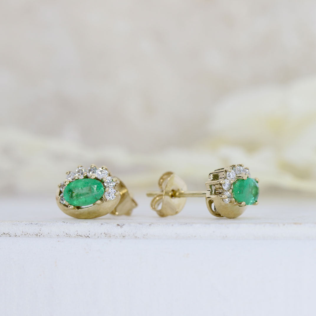 9ct Gold Emerald & Diamonds Earrings