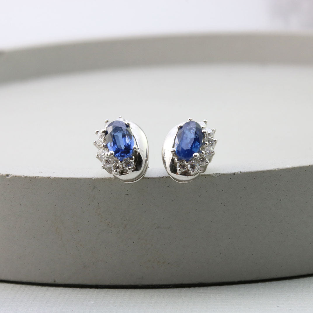 9ct White Sapphire & Diamond Stud Earrings