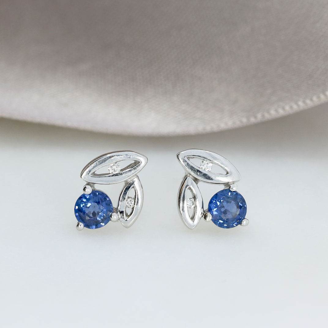 9ct Gold Fancy Sapphire & Diamond Studs Earrings