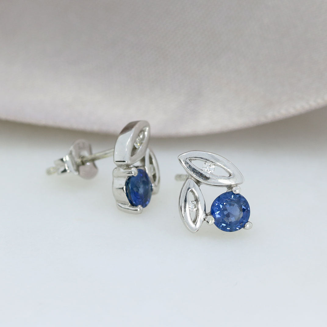 9ct Gold Fancy Sapphire & Diamond Studs Earrings