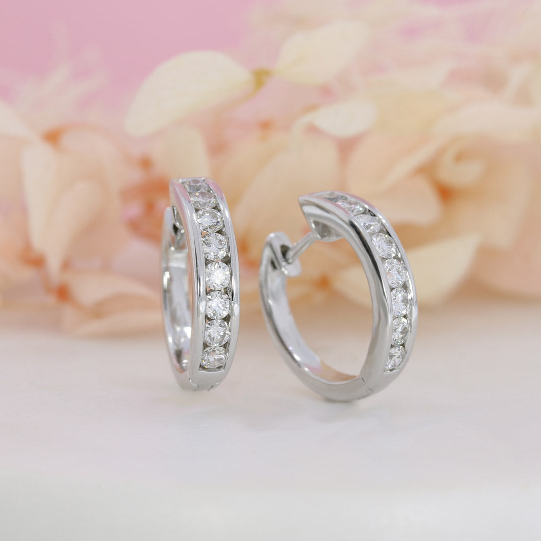 18ct White Gold Diamond Hoop Earrings 0.75ct