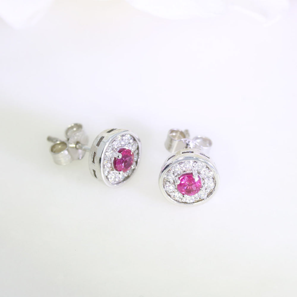 18ct White Gold Ruby and Diamond Halo Earrings