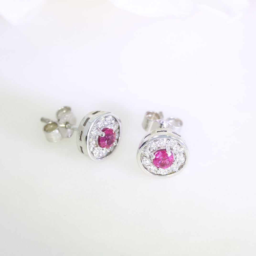 18ct White Gold Ruby and Diamond Halo Earrings