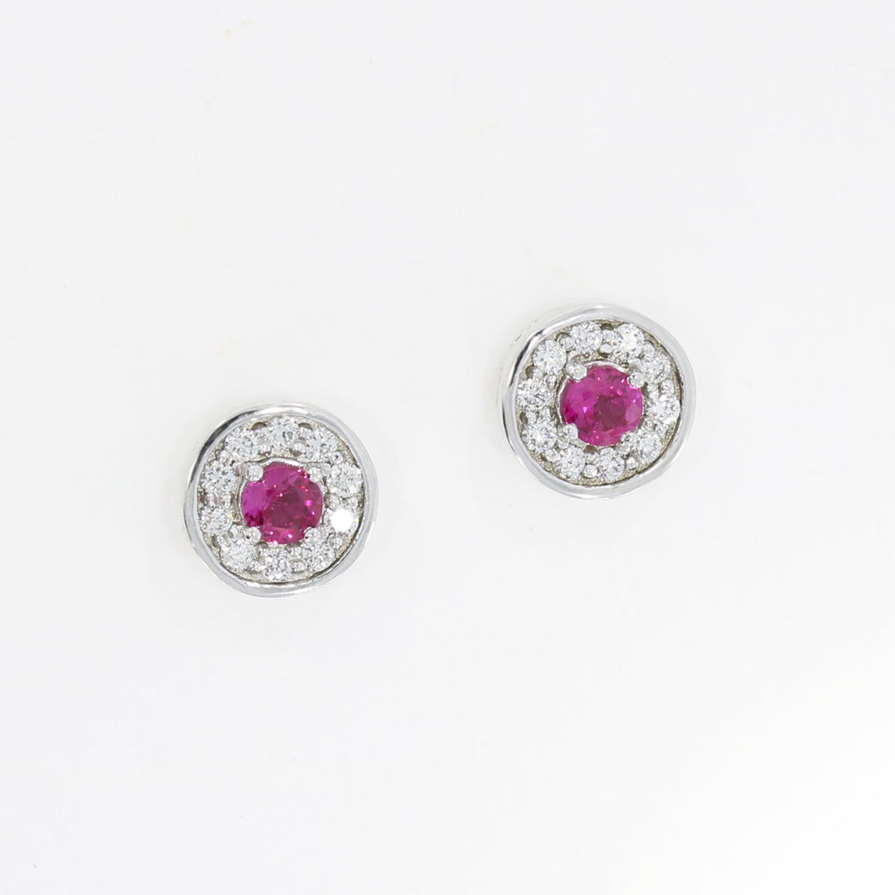 18ct White Gold Ruby and Diamond Halo Earrings