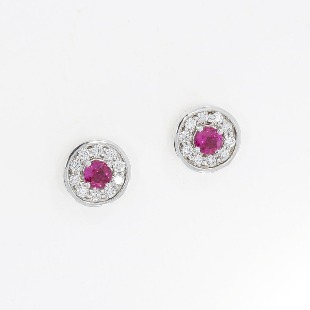 18ct White Gold Ruby and Diamond Halo Earrings