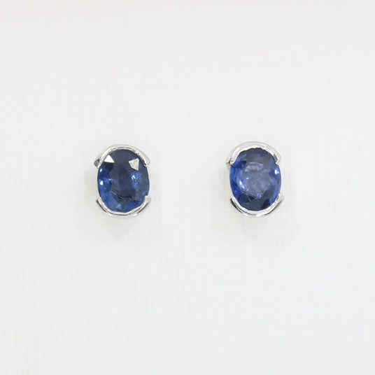 9ct White Gold Oval Sapphire Stud Earrings 0.79ct