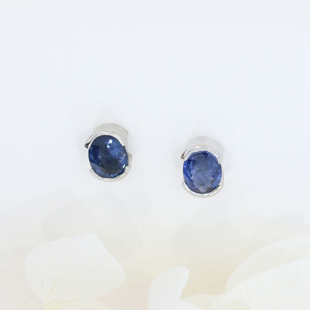 9ct White Gold Oval Sapphire Stud Earrings 0.79ct