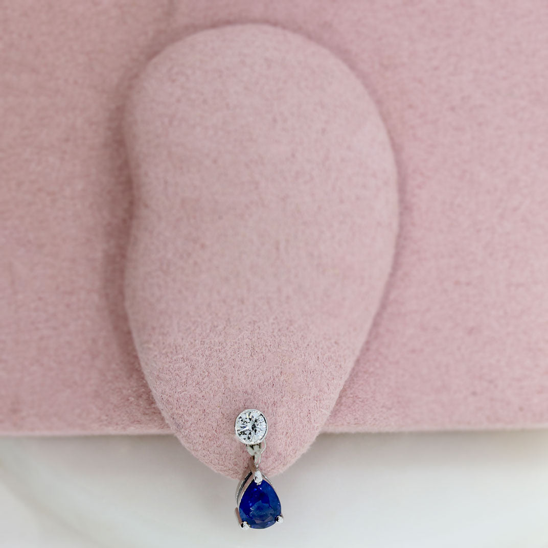 18ct White Gold Pear Shape Sapphire & Diamond Drop Earrings