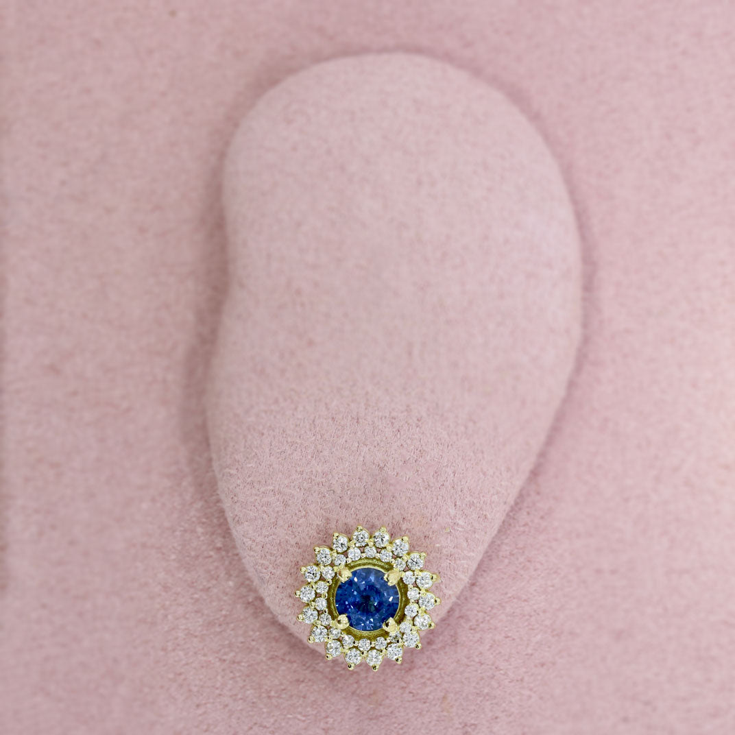 18ct Yellow Gold Sapphire & Diamond Cluster Earrings