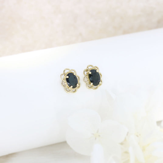 9ct Yellow Gold Sapphire Earrings In Flower Surround