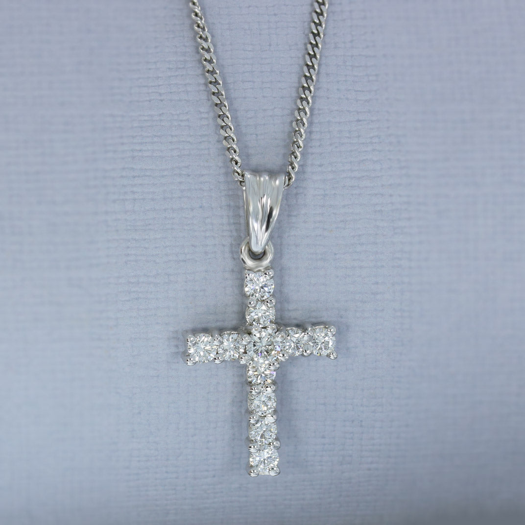 18ct White Gold Diamond Set Cross on a 9ct 18inch White Gold Curb Chain 0.64ct