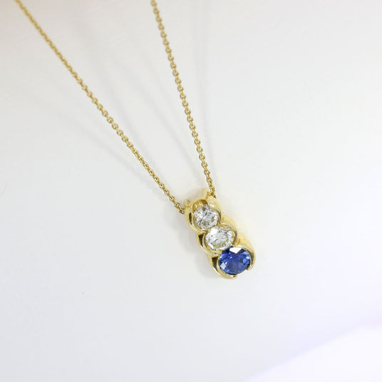 18ct Gold Sapphire & Diamond 3 Stone Pendent On an 18ct Gold 18" Chain