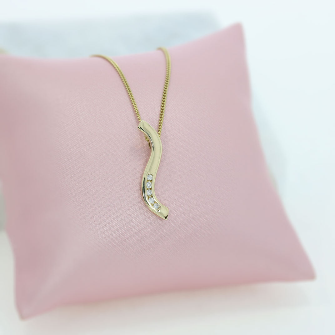 9ct Gold Pendant With Channel Set Diamonds on a 9ct Chain