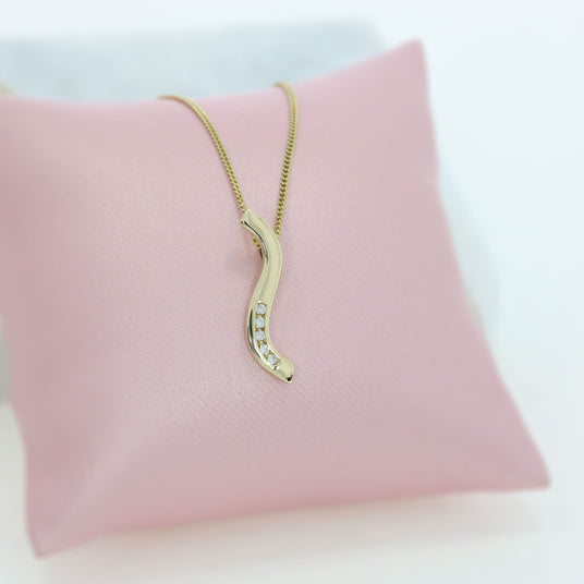 9ct Gold Pendant With Channel Set Diamonds on a 9ct Chain