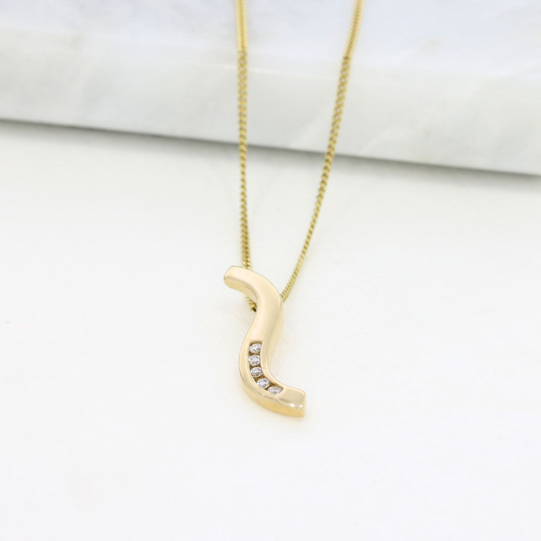 9ct Gold Pendant With Channel Set Diamonds on a 9ct Chain