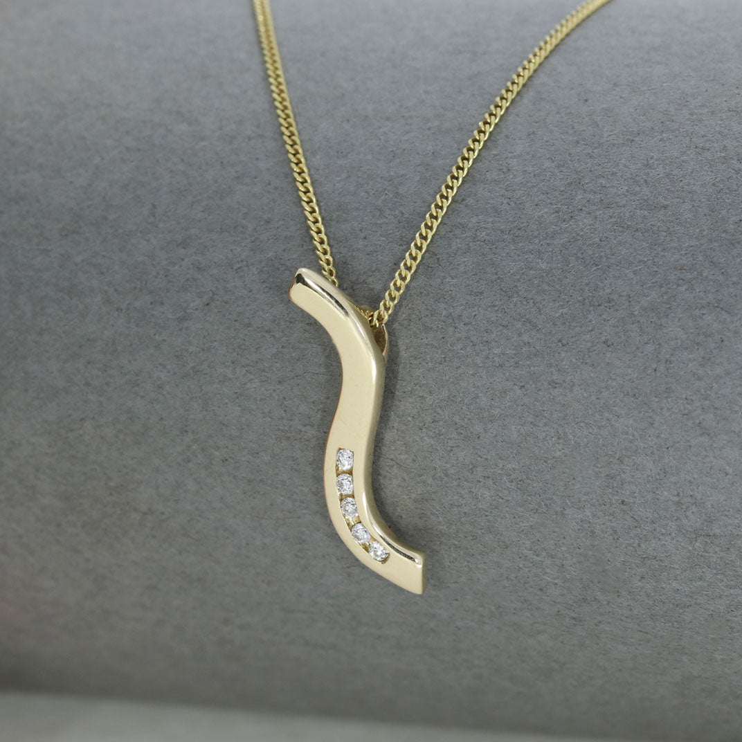 9ct Gold Pendant With Channel Set Diamonds on a 9ct Chain
