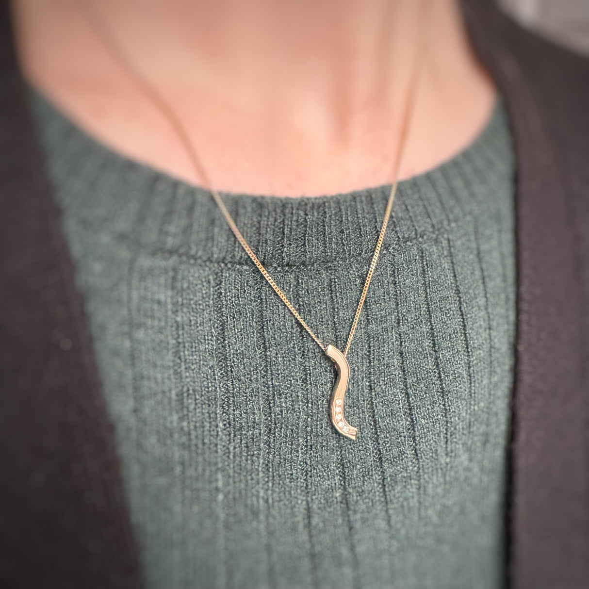 9ct Gold Pendant With Channel Set Diamonds on a 9ct Chain