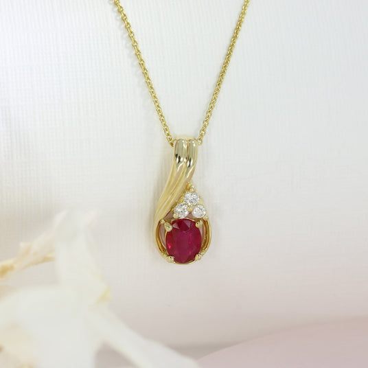 9ct Yellow Gold Ruby & Diamond Pendant with 9ct 18" Chain