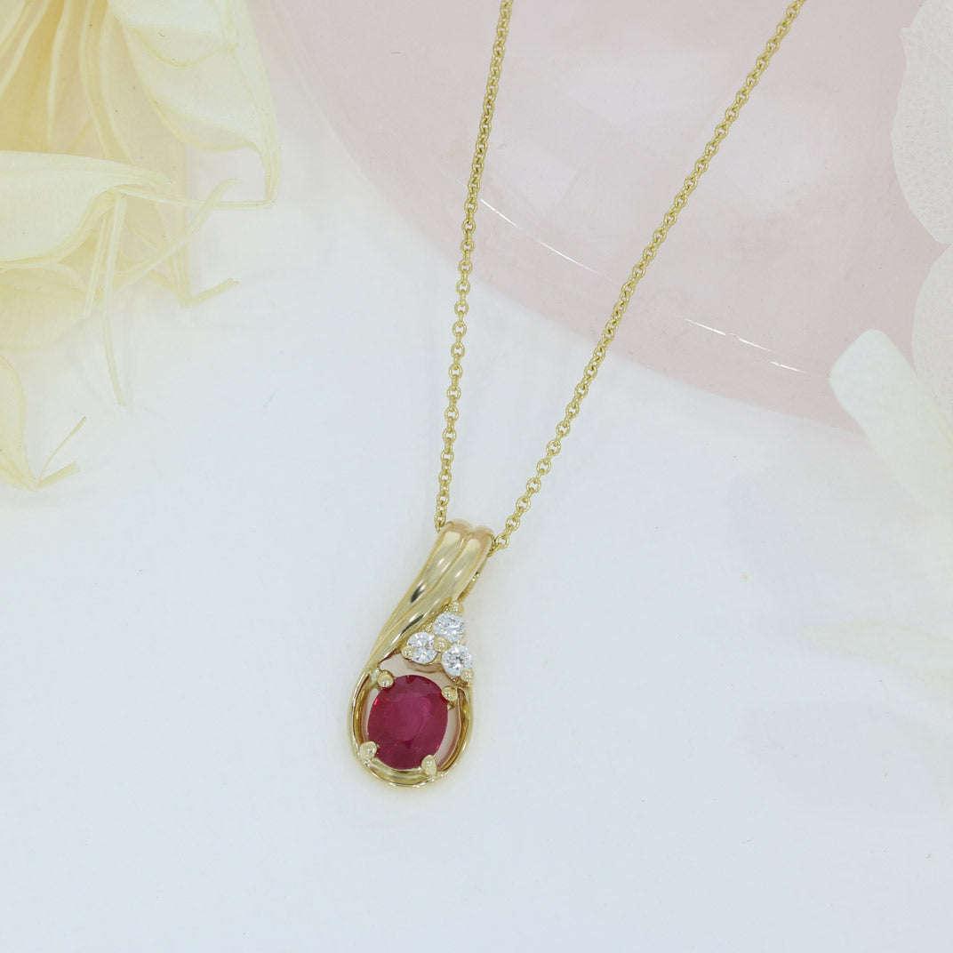9ct Yellow Gold Ruby & Diamond Pendant with 9ct 18" Chain