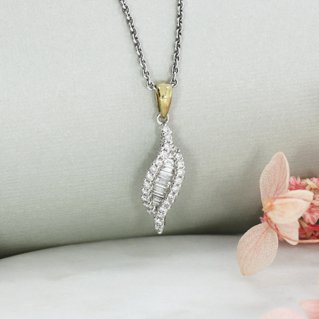 9ct White Gold Baguette & Brilliant Cut Fancy Diamond Pendant on 9ct Chain