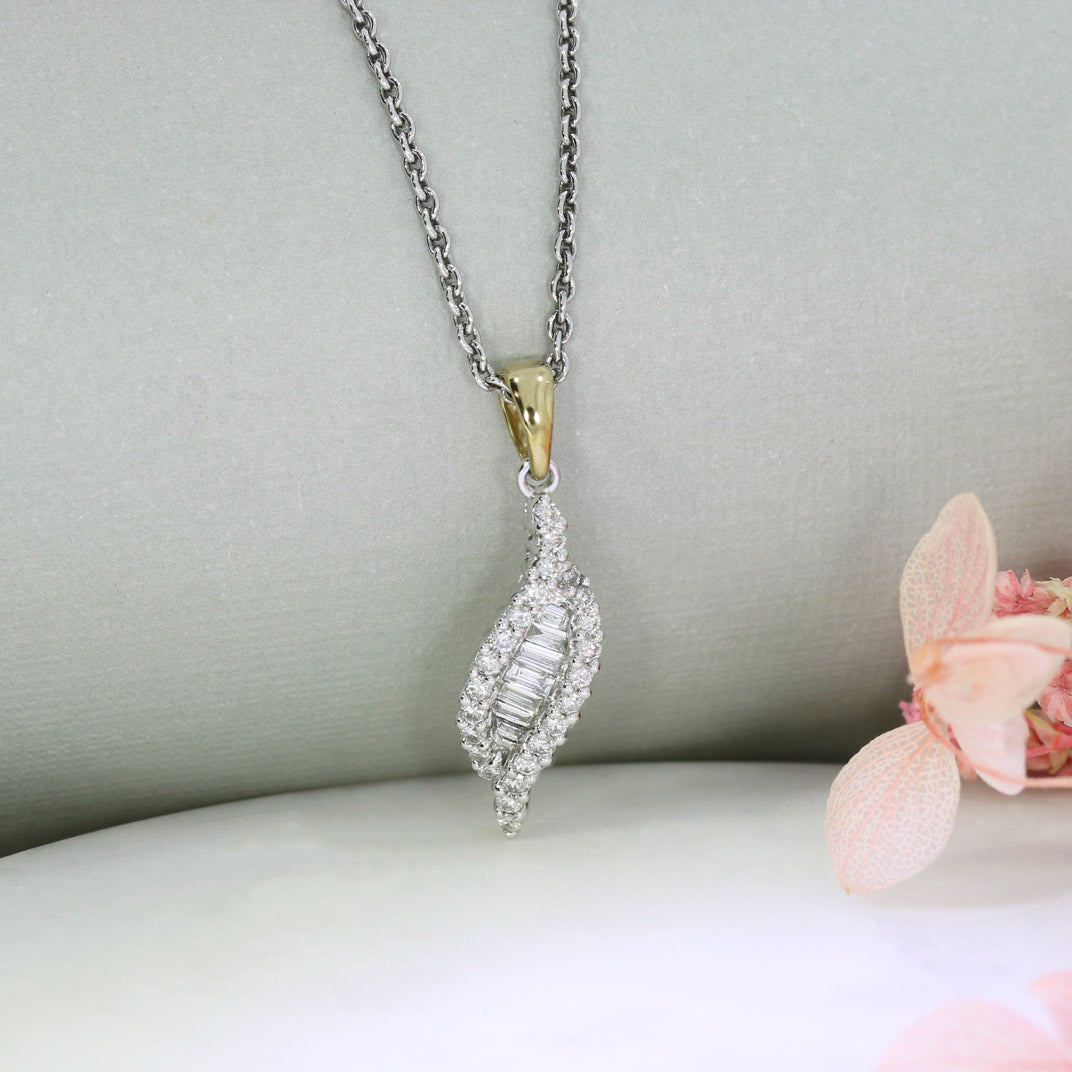 9ct White Gold Baguette & Brilliant Cut Fancy Diamond Pendant on 9ct Chain