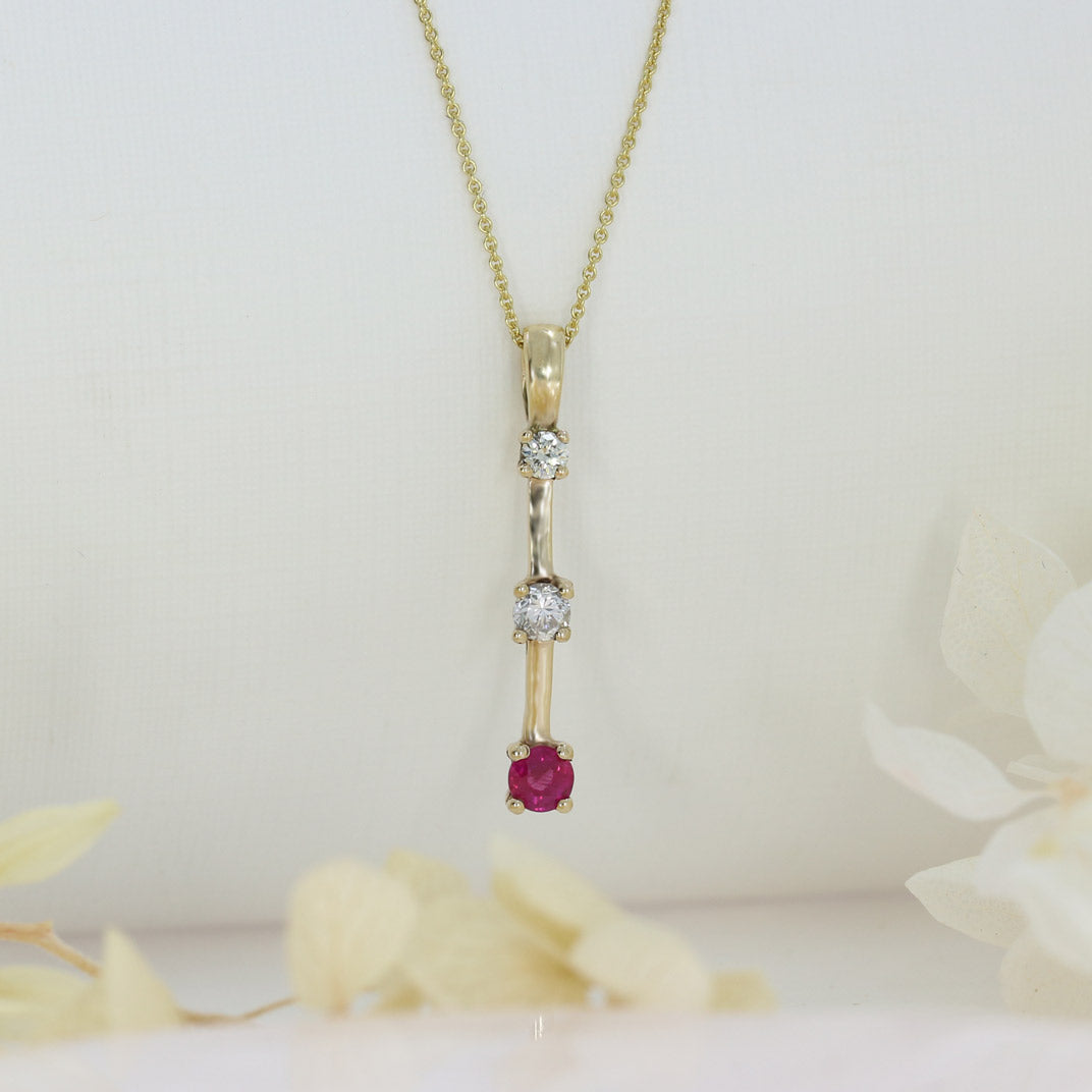 9ct Yellow Gold Ruby & Diamond Drop Pendant With 18" 9ct Chain