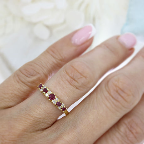 18ct Yellow Gold Ruby & Diamond Claw Set Eternity ring.