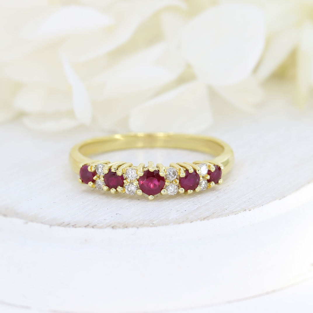 18ct Yellow Gold Ruby & Diamond Claw Set Eternity ring.