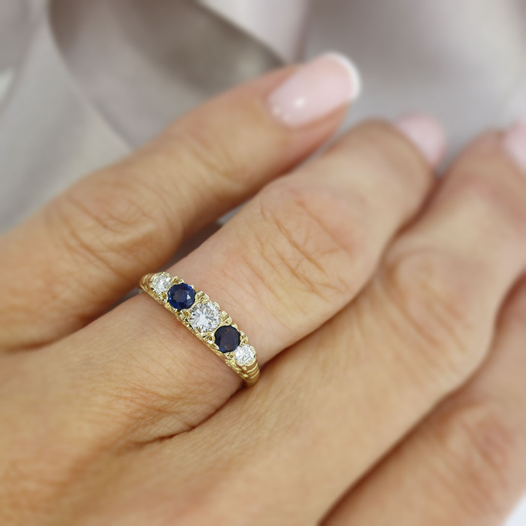 9ct Yellow Gold 5 Stone Sapphire & Diamond Ring