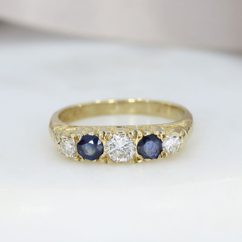 9ct Yellow Gold 5 Stone Sapphire & Diamond Ring