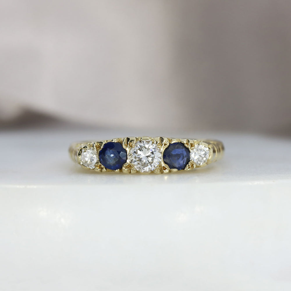 9ct Yellow Gold 5 Stone Sapphire & Diamond Ring