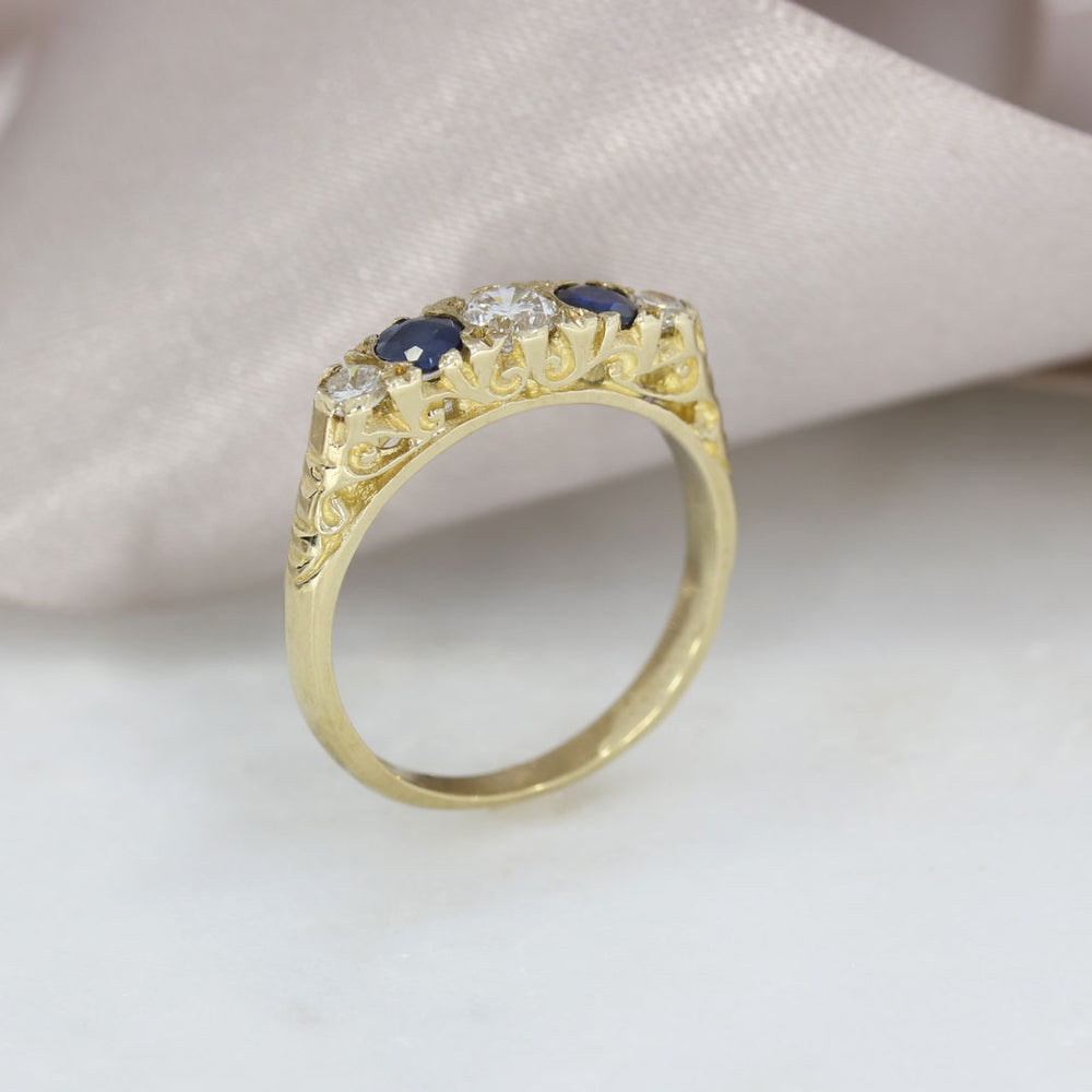 9ct Yellow Gold 5 Stone Sapphire & Diamond Ring