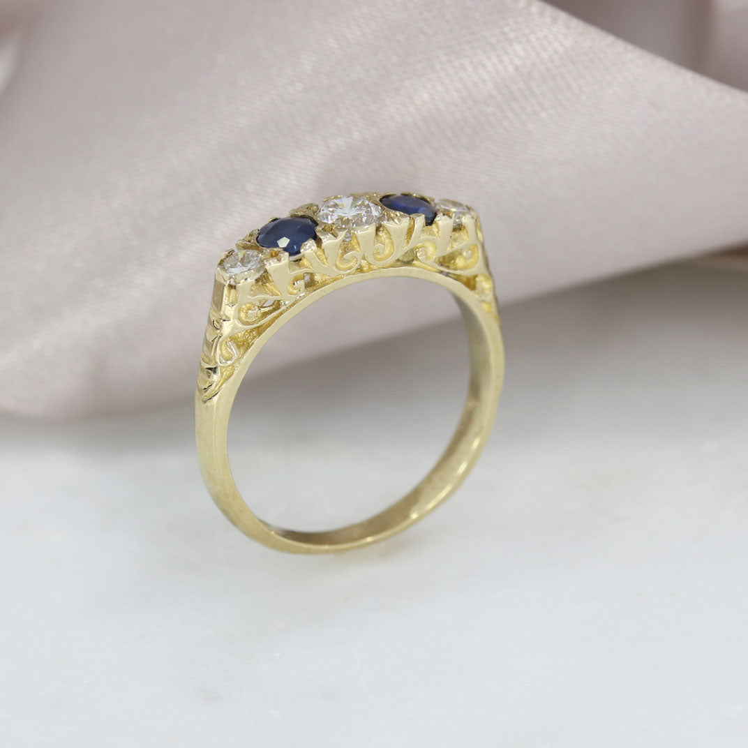9ct Yellow Gold 5 Stone Sapphire & Diamond Ring