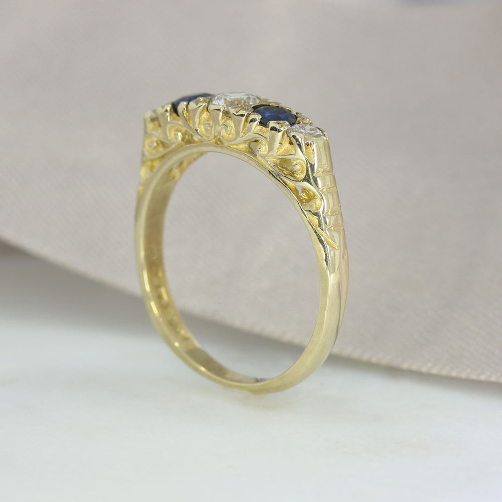 9ct Yellow Gold 5 Stone Sapphire & Diamond Ring