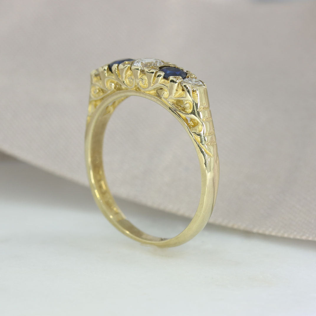 9ct Yellow Gold 5 Stone Sapphire & Diamond Ring